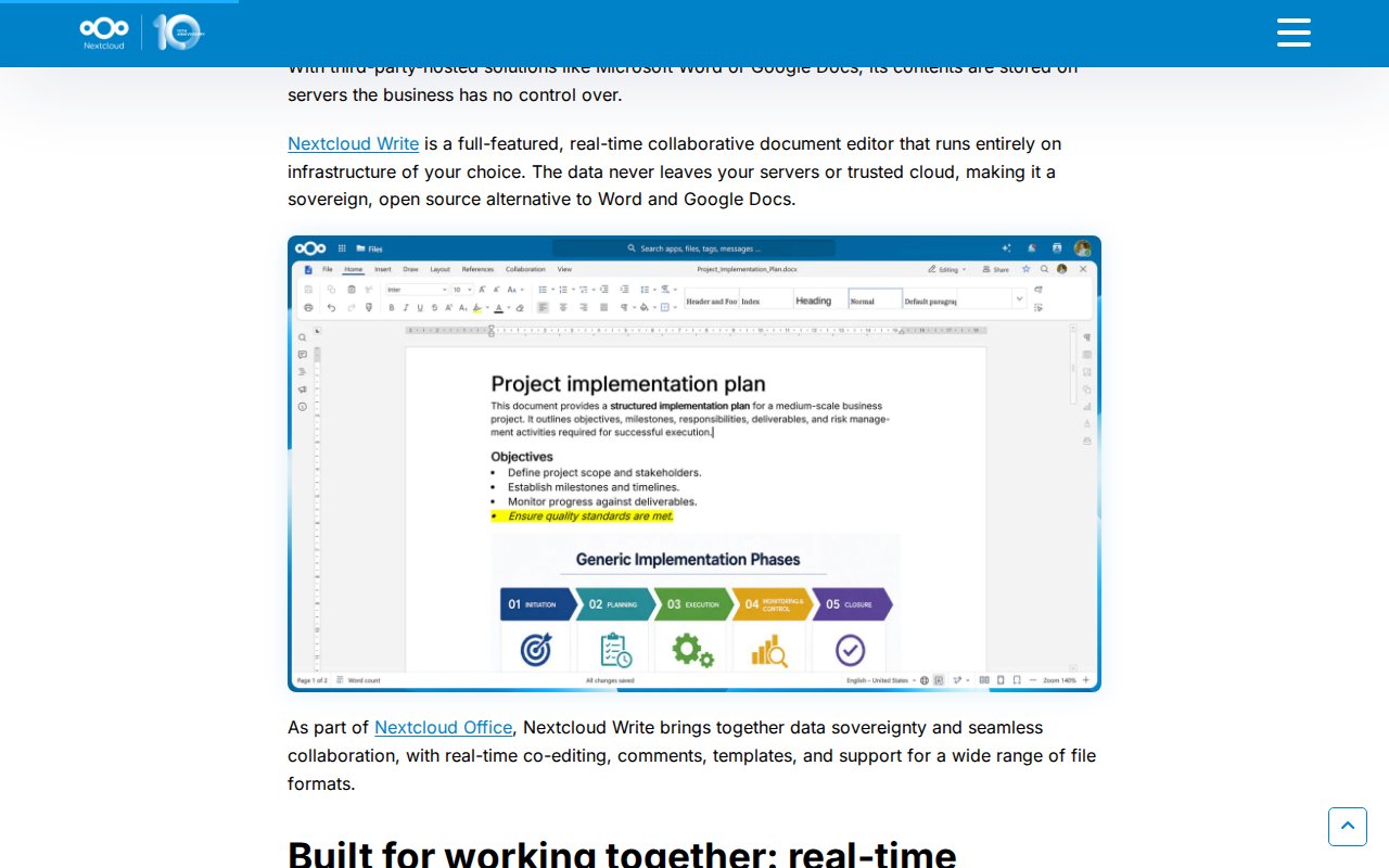 Billet de Nextcloud du 5 octobre 2026 présentant Nextcloud Write, avec la capture d'écran publiée par l'éditeur